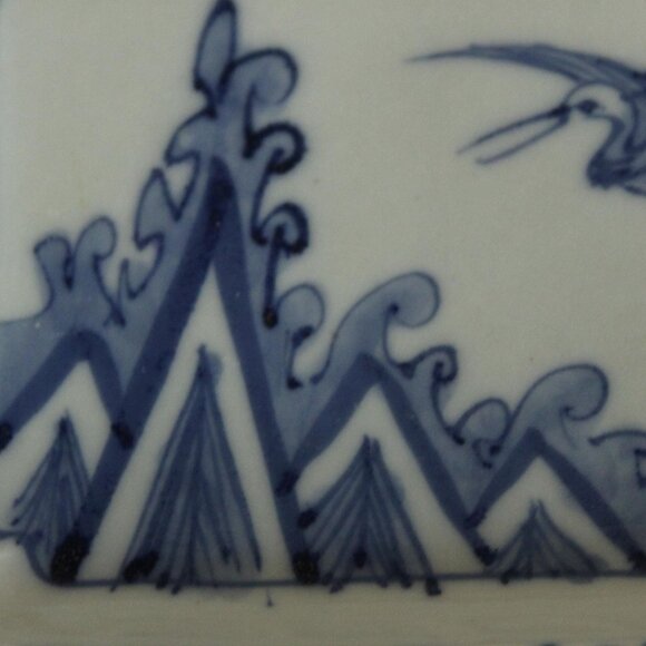 Vintage 1800s Sometsuke Plate, Antique Crane Pattern Blue And White Small Tray - Picture 4 of 13